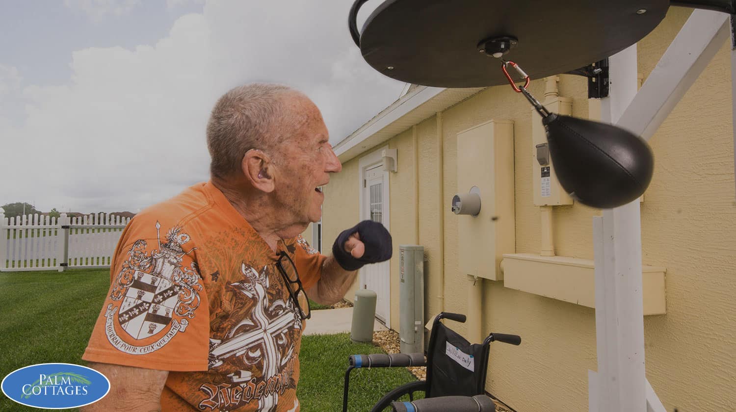 assisted living resident exercising outside